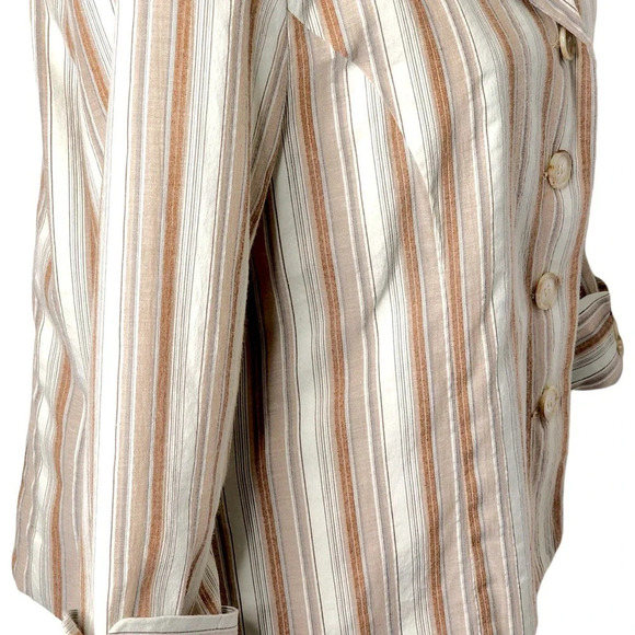 Dressbarn Womens Striped Linen Lightweight Lined Blazer Size Large Cream - Picture 7 of 16
